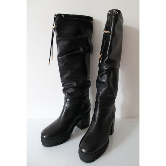 Cesare Paciotti Tall Slouchy Leather Black Boots Size EU 36/ US 6 - Picture 3 of 11